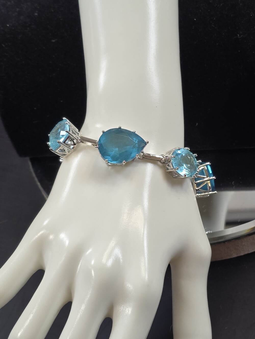 PAJ Topaz Blue Glass Silver Tone Chunky Tennis Bracelet